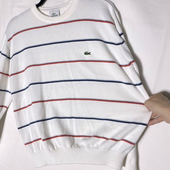 Lacoste White with Red and Blue Stripes Crewneck Sweater M - Picture 14 of 16